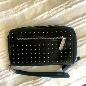 Black Studded Zipper Wristlet Wallet